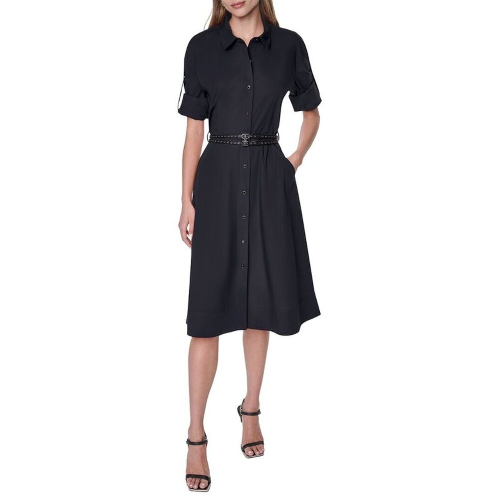 Dkny Womens  Roll Tab Button-Down Dress, Black